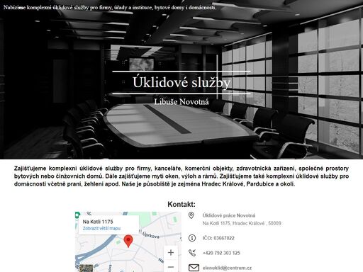 zajišťujeme kompletní úklidové služby pro firmy, kanceláře, komerční objekty, zdravotnické zařízení, společné prostory bytových nebo činžovních domů. dále zajišťujeme mytí oken, výloh a rámů. zajišťujeme také komplexní úklidové služby pro domácnosti včetně praní, žehlení apod. naše je působiště je zejména hradec králové, pardubice a okolí.