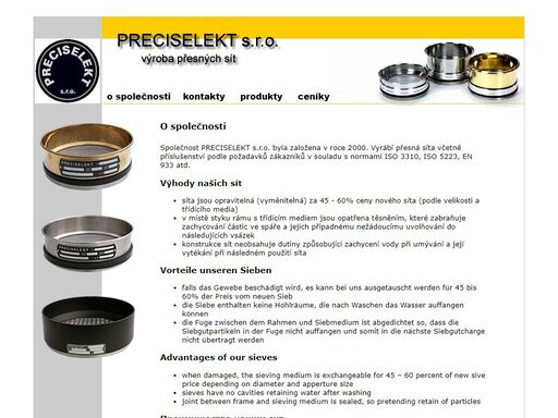 výroba: přesná síta, laboratorní síta, obilní síta, mlynářská síta, iso 3310, iso 5223, en 933, opravy sít, kalibrace sít.