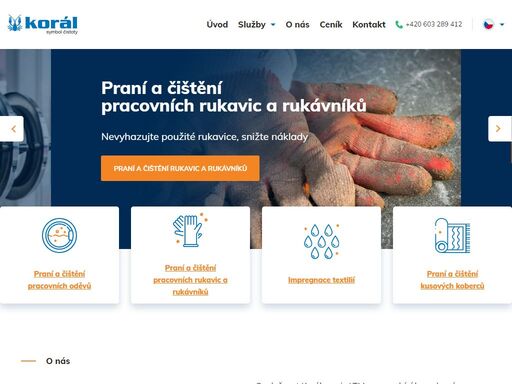společnost korál servis ltm, s.r.o. nabízí komplexní a odborný servis v oboru praní a čištění pracovních oděvů a pracovních rukavic, impregnací textilií, praní a čištění bytového textilu a kusových koberců pro široký okruh zákazníků.