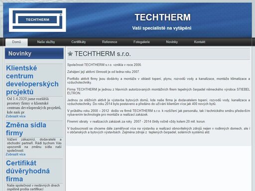 techtherm s.r.o., instalace voda topení plyn, vytápění, tepelná čerpadla, projekční činnost, poradenství zelená úsporám