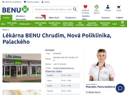 ?bezbariérová lékárna v nové poliklinice má otevřeno pondělí - pátek 7:15 - 17:00. má rozšířený sortiment dětského zboží, zubní péče a zdravé obuvi.?