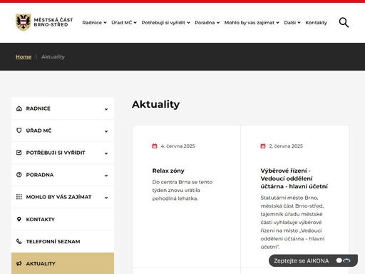 brno-střed je městská část ve středu statutárního města brna. je tvořena několika čtvrtěmi a katastrálními územími, konkrétně historickým centrem města (čtvrť brno-město a k. ú. město brno), starým brnem, stránicemi, štýřicemi a veveřím a částmi černých polí, pisárek, trnité a zábrdovic. svým rozsahem se tak do určité míry kryje s územím města brna v letech 1850–1919 (tzv. vnitřní