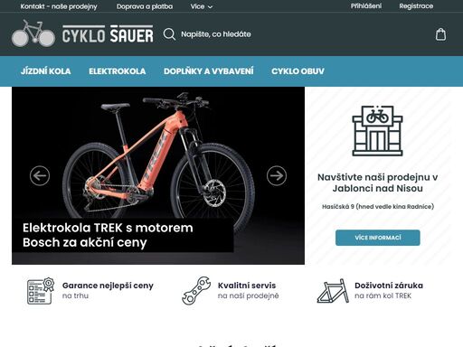 vítejte v prodejně cyklo šauer. zabýváme se prodejem jízdních kol a elektrokol značek trek.  dále pak prodejem doplňků, cyklo helem, obuvi a oblečení. nabízíme servis jízdních kol všech značek. navštivte naší prodejnu v jablonci nad nisou, těšíme se na vás!!
 
 