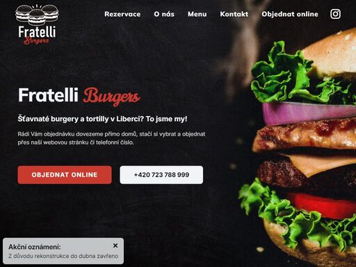 fratelli burgers zajišťuje i rozvoz jídel. rozvoz jídla si můžete objednat online nebo po telefonu.