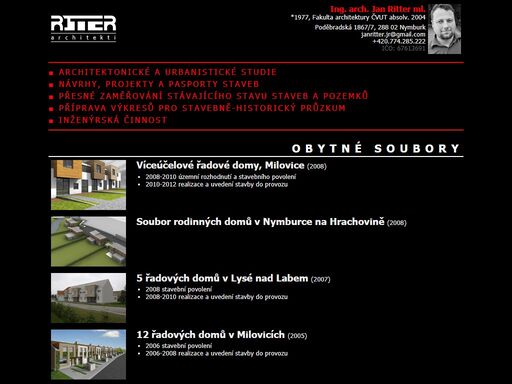 architektonické a urbanistické návrhy a projekty staveb, inženýrská činnost, přesné zaměřování stávajícího stavu staveb s využitím geodetických metod, pasporty.