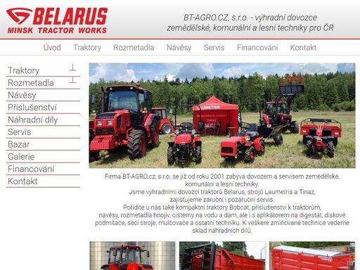 traktory, rozmetadla, návěsy, příslušenství, servis, náhradní díly. bt-agro.cz, s.r.o. - výhradní dovozce pro čr.