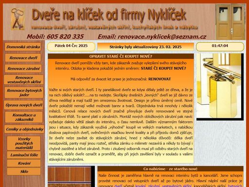 renovace dveří, renovace zárubní, renovace vestavěných skříní, renovace kuchyňských linek, renovace povrchu bílé techniky, drobné sklenářské práce, trutnov