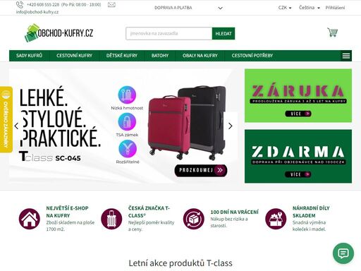 specializovaný e-shop na cestovní kufry. skořepinové a textilní kufry značky t-class. přes 200 typů kufrů skladem.