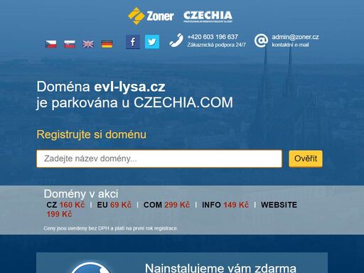 naši doménu evl-lysa.cz spravuje registrátor regzone.cz na profesionálním hostingu od czechia.com. využijte jejich služeb stejně jako my a získáte skvělou parkovací stránku, špičkové technologické zázemí, nonstop podporu a mnoho dalších výhod.