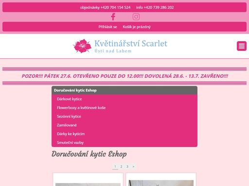 květinářství scarlet pro vás připraví a doručí kytici v rámci ústí nad labem. zároveň si u nás vyberete ze široké škály čerstvých řezaných květin.
