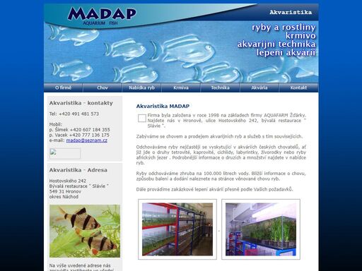madap - chov a prodej akvarijních ryby, prodej krmiv a akvarijní techniky, lepení akvárijí