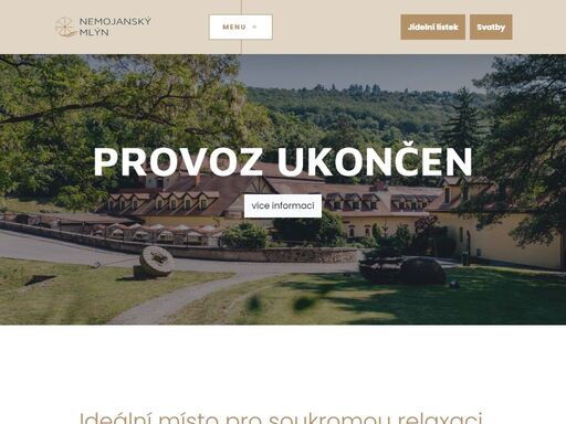 ideální místo pro soukromou relaxaci, pracovní pobyt i teambuilding, vhodný jako školící středisko či místo pro soustředění sportovních oddílů. rodinný hotel nemojanský mlýn se nachází na samotě za obcí nemojany uprostřed nádherné přírody v sousedství rybníka chobot, na úpatí drahanské vrchoviny necelých 6 km od vyškova a 25 km od centra brna.