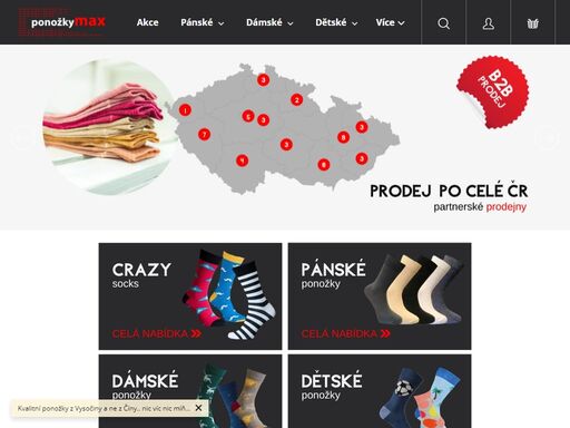 vítejte na stránkách prodejce ponožek z  vysočiny. internetový prodej ponožkymax.cz provozuje firma tapo-max, s.r.o. pro naše zákazníky přinášíme kvalitními výrobky, které z 100% vyrábíme na vysočině. 
v roce 2009 jsme jako první v naší republice začali vyrábět barevné ponožky. dnes je najdete pod etiketami crazy…