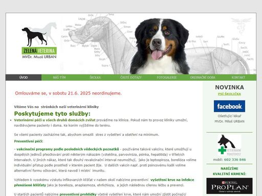 zelená veterina hořovice poskytuje tyto služby.