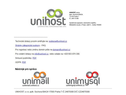 unihost, s.r.o. - webhosting pro webové prezentace a aplikace, registrace domén, serverhosting, vps a ssl certifikáty