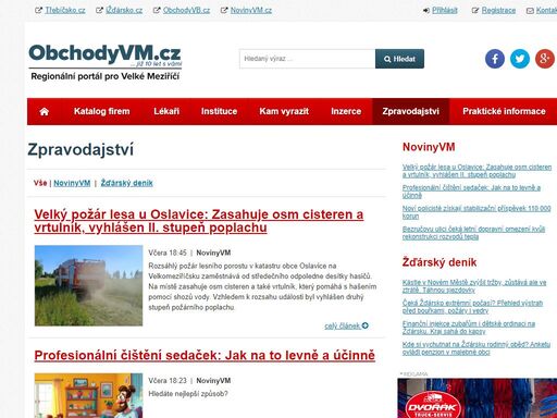 informační servis pro velké meziříčí a okolí • katalog regionálních firem, institucí a úřadů • lékaři, inzerce, kulturní akce, polední menu, nabídky práce, slevy a letáky