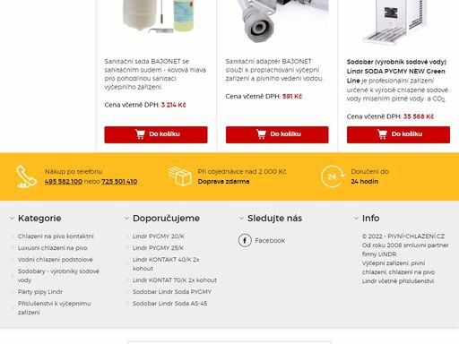 specializovaný na pivní chlazení, chlazení na pivo a výčepní zařízení značky lindr. široký sortiment skladem, rychlé vyřízení, doprava zdarma - navštivte nás
