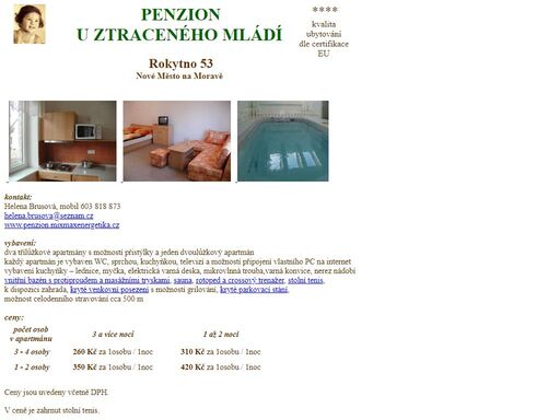 penzion - ubytování v apatmánech, nové město na moravě - rokytno 53, 4 hvězdičková kvalita ubytování dle certifikace eu