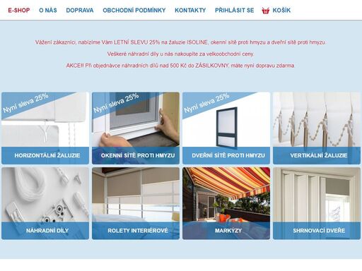 e-shop - dodávka a montáž stínící techniky (žaluzie, rolety, sítě proti hmyzu)