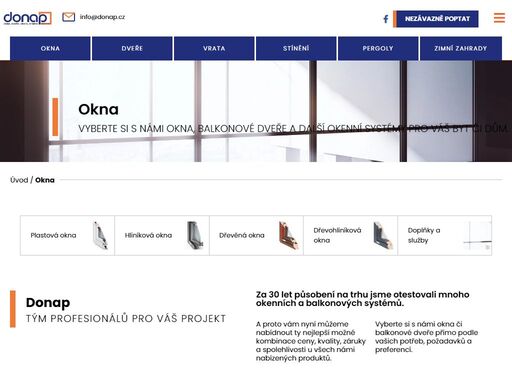 donap se od svého založení specializuje na okna, dveře, vrata, stíněn a související doplňky.