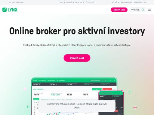 obchodujte akcie, opce, futures, fx a etf na 100+ trzích. oblíbené platformy + transparentní poplatky › investujte skrze lynx.
