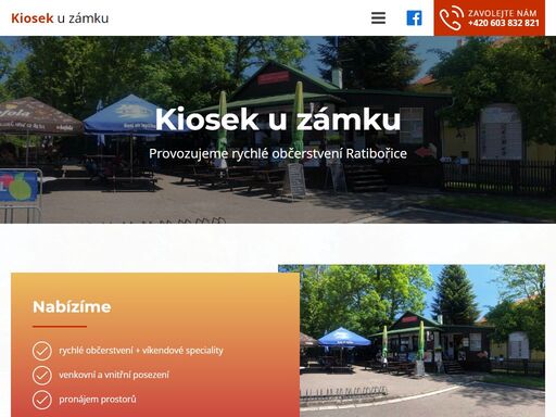 kiosek u zámku nabízí rychlé občerstvení + víkendové speciality s venkovním a vnitřním posezení dále také pronájem prostor pro firemní večírky.