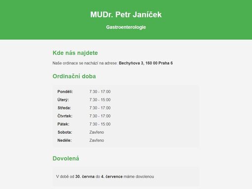 mudr. petr janíček doktor gastroenterologie. najdete zde ordinační dobu, kontakt a dovolenou.