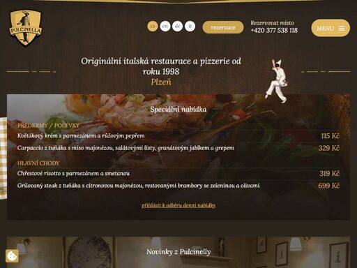 v prostředí stylového restaurantu z dob historické neapole servírujeme speciality připravované výhradně z italských produktů.