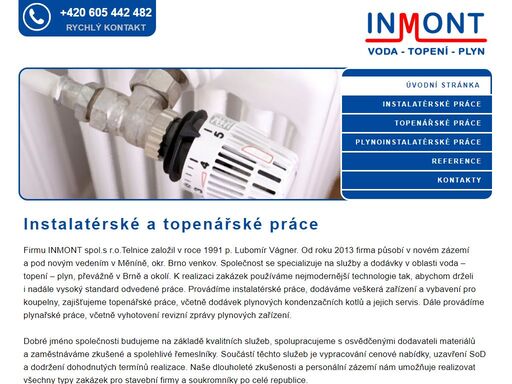 inmont, spol. s r.o. - specialista v oblasti voda - topení - plyn.