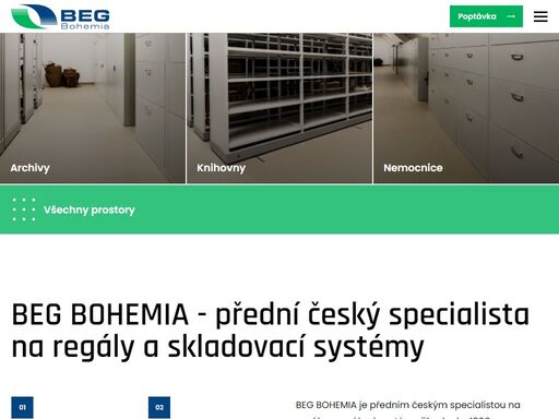 společnost beg bohemia dodává regály všech druhů a regálové systémy. vybavujeme sklady, logistická centra, archivy, úřady. kompletní návrh a montáž regálů.