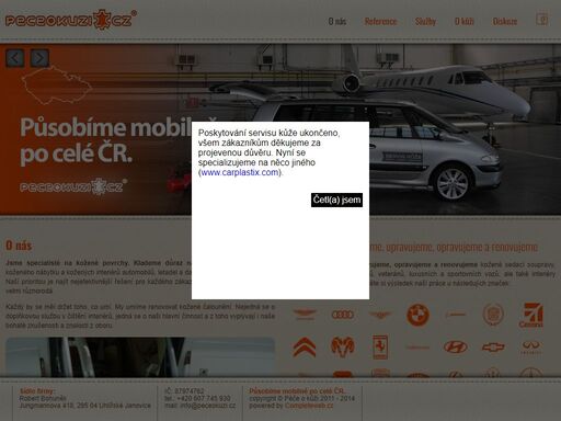 čistíme, udržujeme, upravujeme, opravujeme a renovujeme kožené sedací soupravy, interiéry běžných automobilů, veteránů, luxusních a sportovních vozů, ale také interiéry dopravních letadel.