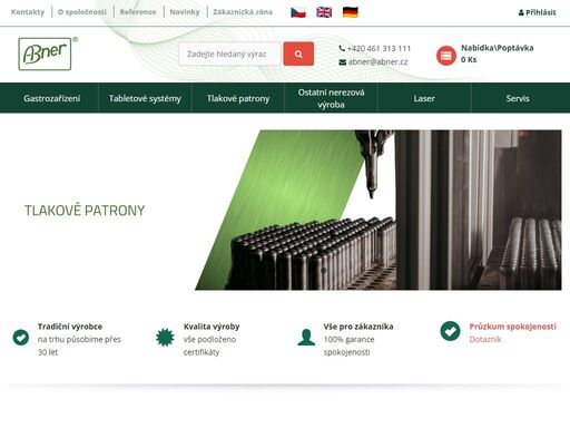 český výrobce gastro zařízení, nerezového nábytku, tabletových systémů, nerezových příborů toner a tlakových patron do hasicích přístrojů.