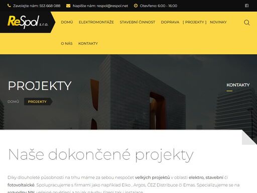 respol, elektro, servis, vysoké a nízké napětí, elektro projekce, stavební firma