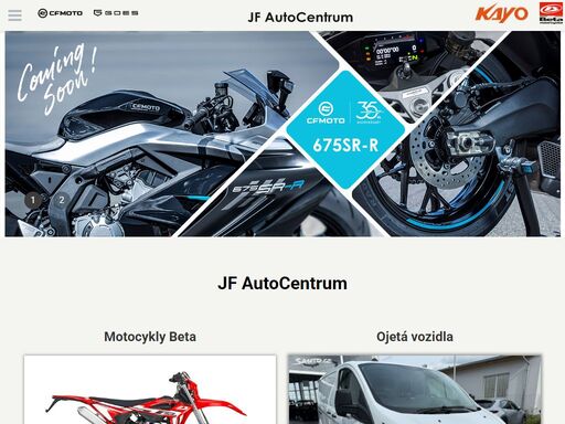 nabídka skladových vozidel, motocyklů beta a ojetých vozidel na stránkách jf autocentra.