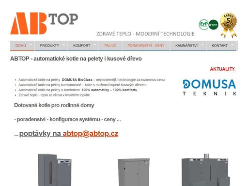 kotel, kotle, pelety, dřevo, dotace, topení, abtop, domusa, peletové abtop - automatické kotle na pelety i kusové dřevo