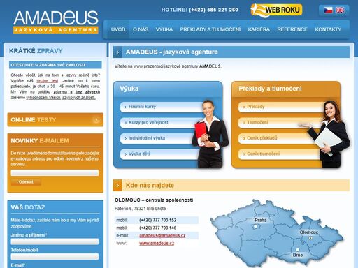 úvodní strana webové prezentace jazykové agentury amadeus - olomouc.