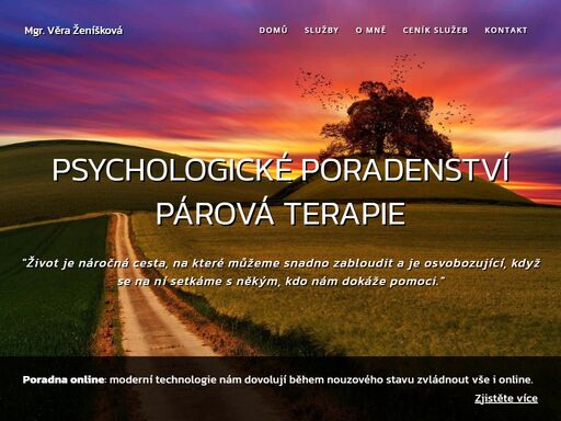 psychologické poradenství, odborné individuální i párové terapie, podpora v obtížných životních situacích, zvládání osobních krizí, depresí.