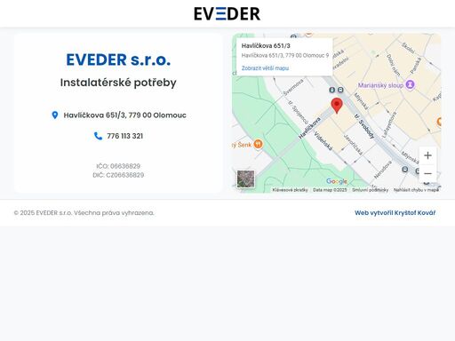 eveder s.r.o. - instalatérské potřeby olomouc. kontaktní informace.