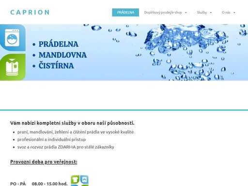 praní prádla, žehlení, mandlování a čištění prádla. doplňkový prodej pracích a čistících prostředků.