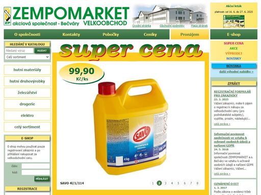 zempomarket, a. s., velkoobchod. hutní materiály, hutní druhovýrobky, železářství, elektro, drogerie.