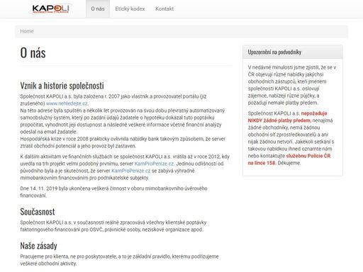 webová prezentace akciové společnosti kapoli a.s.