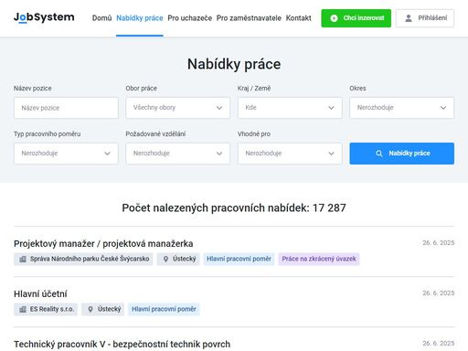 pracovní portál jobsystem.cz. volná pracovní místa z celé čr napříč všemi obory. aktuální nabídka práce. nabídka zaměstnání.