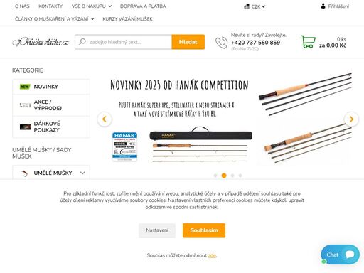 muškařské pruty a navijáky, muškařské šňůry, mušky a vázání mušek, vázací materiály, tungsten jigy, nymfy, suché mušky, streamery, mokré mušky, vision, hanák competition, česká nymfa, sady mušek