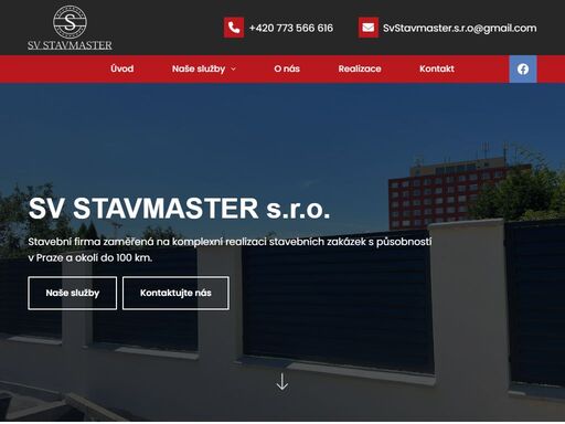 sv stavmaster s.r.o. nabízí výstavbu rodinných domů od a do z, rekonstrukce bytových jednotek a celých domů, bourací a zemní práce, opravy a renovace fasád, zateplení, veškeré zednické a stavební práce, pokládku zámkové dlažby a mozaik, garáže, ploty, suchou výstavbu a kazetové stropy, montáže teras a odborné zaměření.
