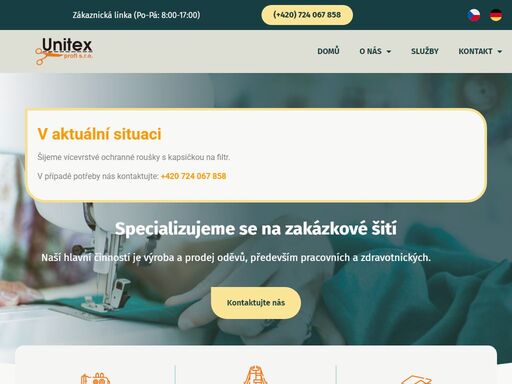 převážná část výrobků je určena pro zahraniční trh. hlavní činností společnosti je výroba a prodej oděvů. ke každé zakázce přistupujeme individuálně.