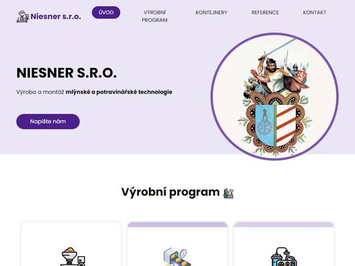 niesner s.r.o. je společnost pro výrobu a montáž mlýnské a potravinářské technologie. vyrábíme investiční celky, dopravníky, odsávání či zásobníky.