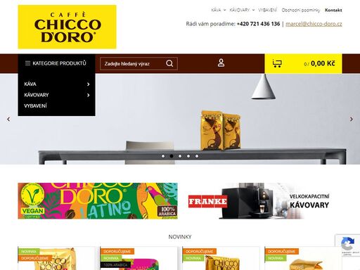 prodej kávy chicco d'oro - exkluzivní pražená zrnková i mletá káva. švýcarské kávovary jura a franke a600. pákové kávovary 969 pro espresso v gastronomii.