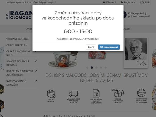 sklo porcelán dárky dekorace velkoobchod maloobchod už od roku 1993