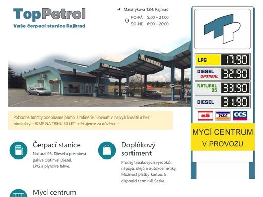 čerpací stanice - prodej pohonných hmot, lpg, nápojů, tabákových výrobků a další. k dispozici bezkontaktní myčka w-tech.