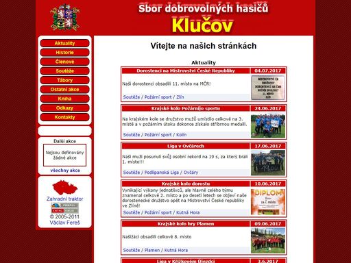 stránky dobrovolných hasičů sdh klučov, informace o sboru, kontakt